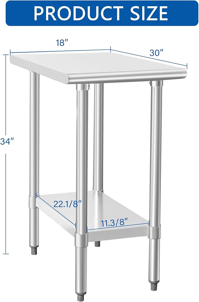 HARDURA Stainless Steel Table 30X18 Inches with Undershelf and Galvanized Legs NSF Heavy Duty Commercial Prep Work Table for Restaurant Kitchen Home and Hotel