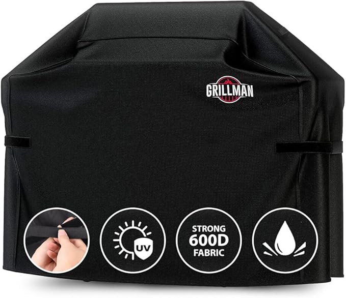 Grillman Grill Cover, BBQ Outdoor Grill Covers, Charcoal, Gas Grills, Waterproof, Rip-Proof, Weather-Resistant, Anti-UV, Barbecue Cover for Weber, Genesis, Charbroil, Nexgrill, etc (Black, 52 Inch)