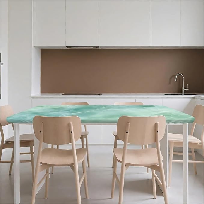 Rectangle Table Cloth Cover Waterproof Elastic Fitted Polyester Fitted Tablecloths for 8 Foot Tables for Indoor,Picnic, Camping, Outdoor （96" x 30"，Green Marble）