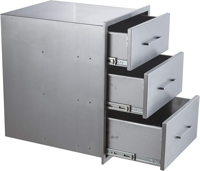 yuxiangBBQ Outdoor Kitchen Drawers Stainless Steel 3-Drawer BBQ Drawer 18" W x 23" H x 23" D Enclosed Built-in Drawer Flush Mount for Outdoor Kitchens & BBQ Islands
