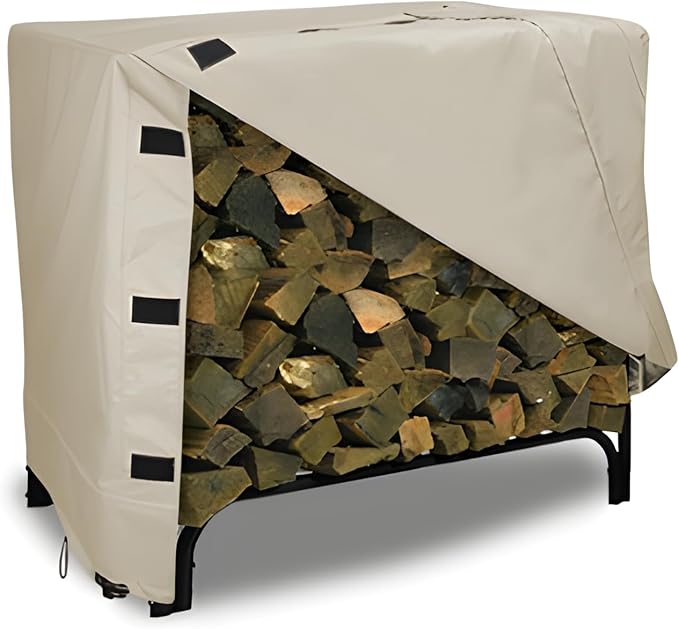 Eevelle Patio Log Rack Cover Made with Marinex Marine Grade Fabric - Waterproof - Durable Firewood Storage Large Log Rack Covers - Weather Protection - (42" H x 48" L x 24" D, Khaki)