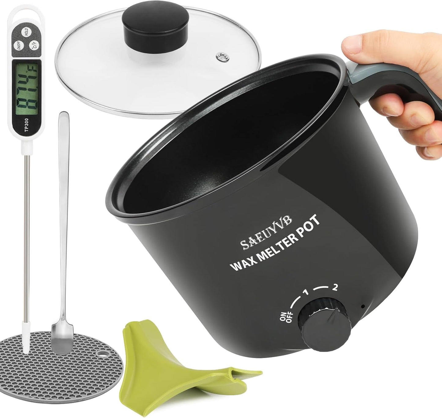 SAEUYVB Candle Making Kit with Wax Melter,Candle Making Supplies,Electric Wax Melter for Adults Beginners with Silicone Nozzle,Thermometer,Stirring Spoon, Silicone Pad,Instructions