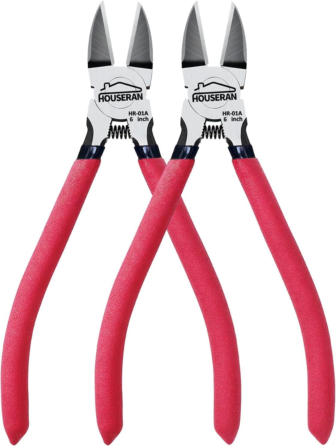 Wire Cutters 2 PACK, 6 inch Wire Cutter Set, HOUSERAN Side Cutters Flush Cut Pliers, Spring Loaded Cutting Pliers with Non-slip Red Handle, Wire Cutters Heavy Duty for Jewelry Making, Crafts, Zip Tie