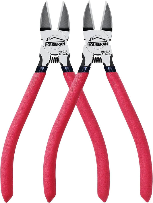 Wire Cutters 2 PACK, 6 inch Wire Cutter Set, HOUSERAN Side Cutters Flush Cut Pliers, Spring Loaded Cutting Pliers with Non-slip Red Handle, Wire Cutters Heavy Duty for Jewelry Making, Crafts, Zip Tie