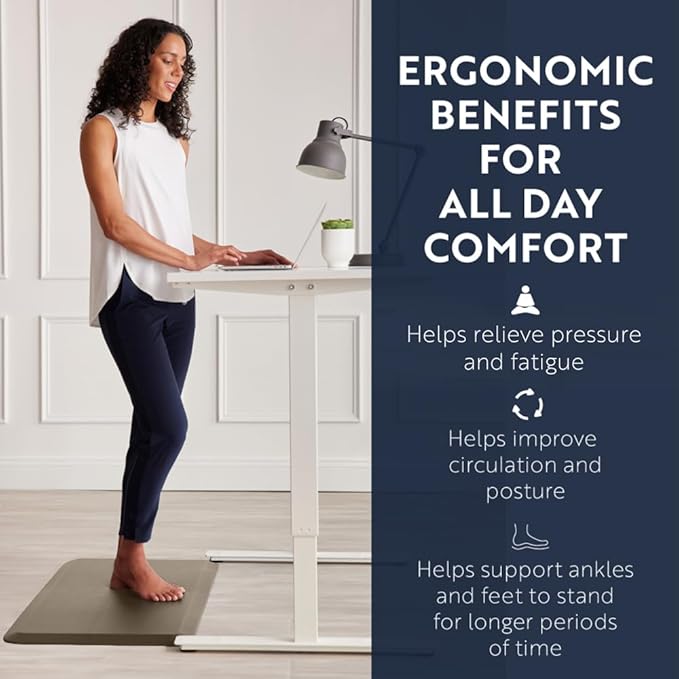 KANGAROO Thick Ergonomic Anti Fatigue Mats for Kitchen Floor, 48x20, Cushioned Standing Office Desk Mat, Waterproof Scratch Resistant Topside, Supportive All Day Comfort Padded Foam Rugs, Beige