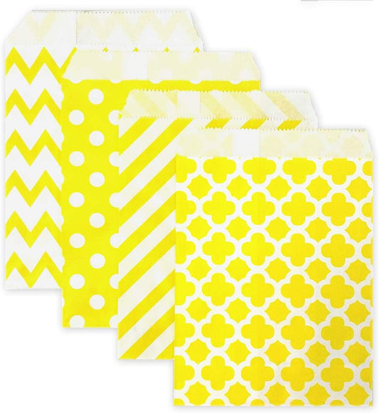 KEYYOOMY 200 Pcs Yellow Candy Buffet Bags Small Cookie Bags Polka Dot Paper Treat Bag for Wedding Birthday Party (5 inch x 7 inch)