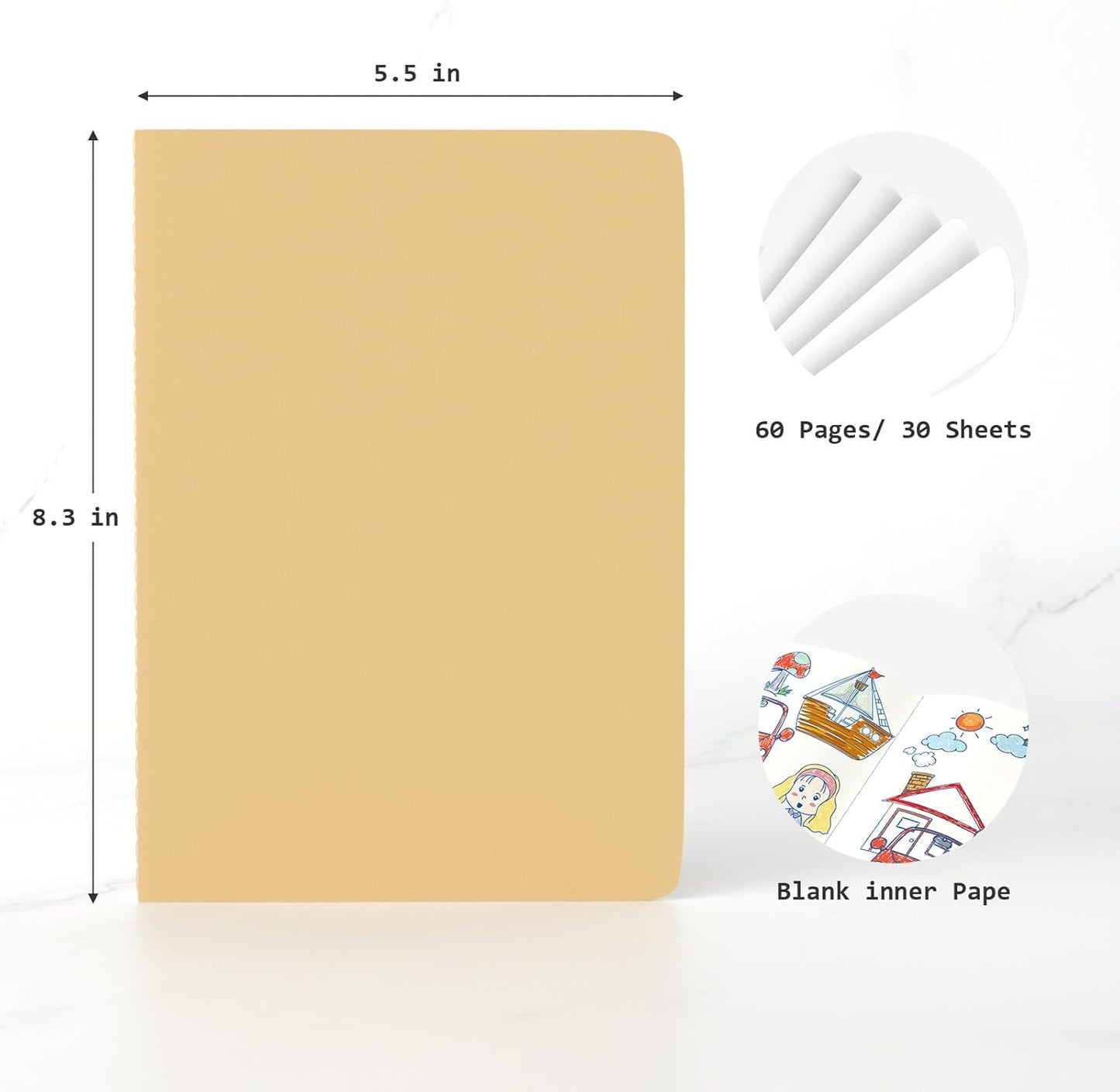 Oucaru Journaling Notebooks A5 Notebook college Blank Sketch Book 32 Pack Small Kraft Notebooks Bulk 8.3x5.5 Inches, Brown Drawing Notebook Soft Cover Steno Pads School Supplies