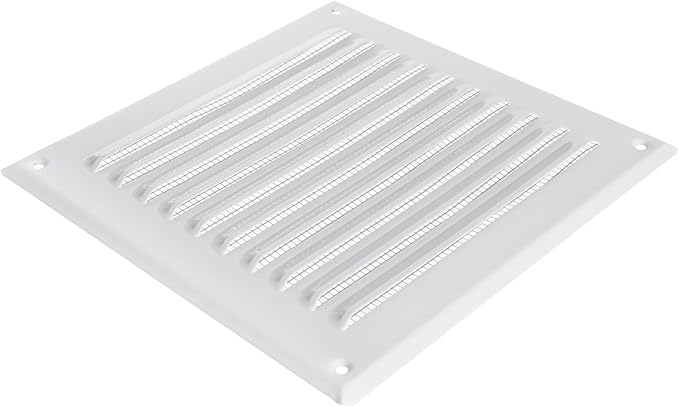 Square Ventilation Grille / 6" x 6" Inch Inside Measurement/White Metal Air Vent Louver - Inside/Outside use - / 7.7" x 7.7" Inch Outer Measurement