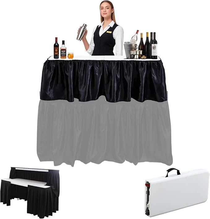Bar Top Riser Tables Bar Riser with Skirt Mobile Folding Table Foldable Portable Risers for Banquet Events Home Party Picnics Restaurants(Table Not Included)(White,4 ft)