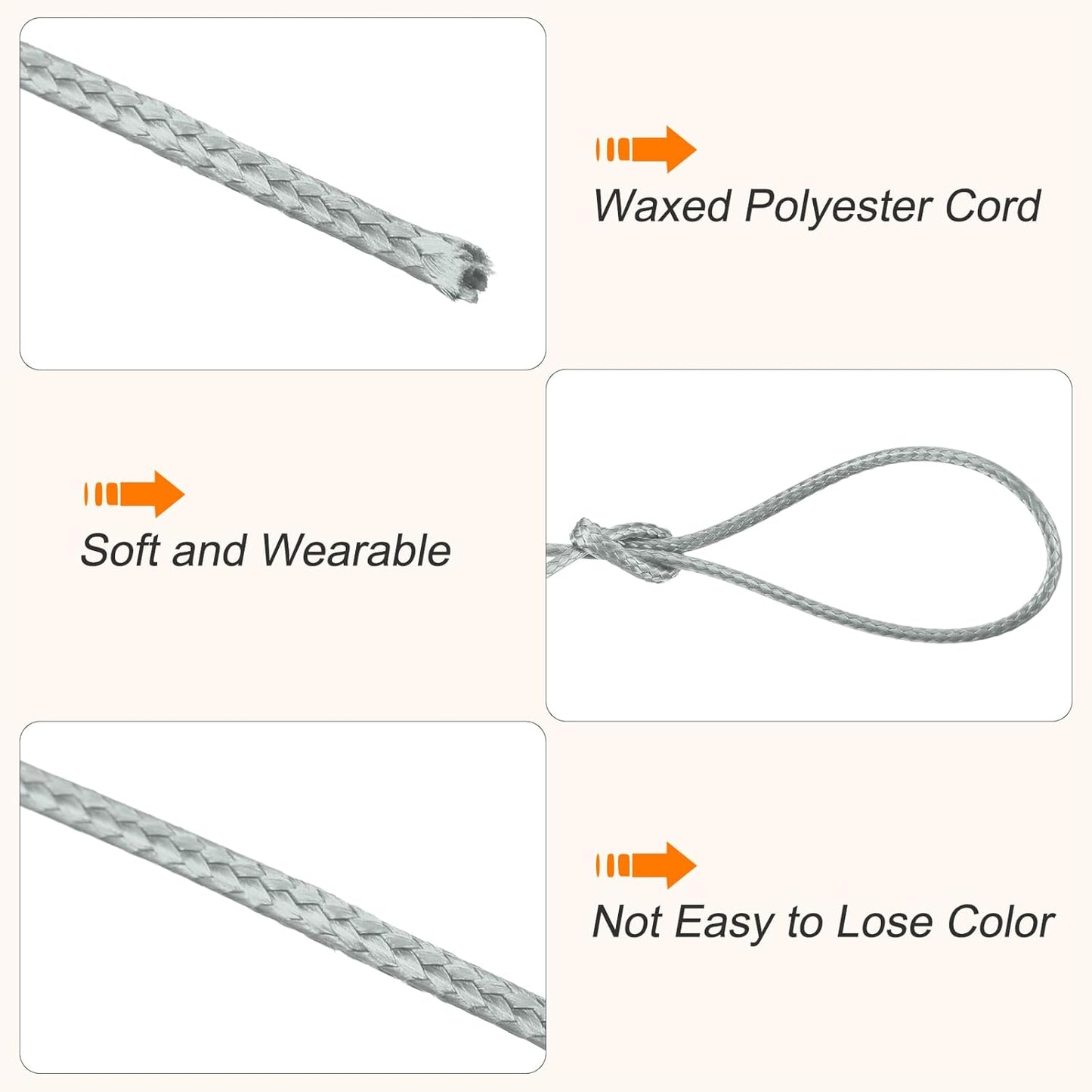 MECCANIXITY Waxed Cord 1.2mm Waxed Polyester Cord 175 Yard Wax String for Bracelet Making,Necklaces, Beading,Jewelry Making and DIY Crafts(Light Gray)