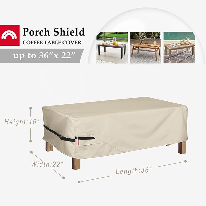 Porch Shield Patio Coffee Table Cover - Waterproof Outdoor Furniture Rectangular Small Table Covers 36 x 22 inch, Beige
