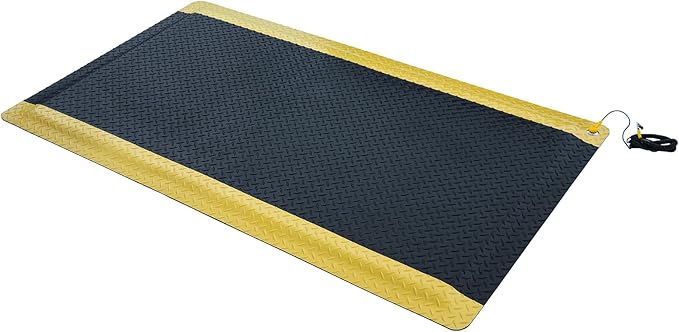 3' x 5' ESD Anti-Fatigue Conductive Mat, Durable Heavy Duty Diamond Plate, Soft Sponge Ergonomic Mat, Non Slip Waterproof Floor Mats for Commercial&Industrial Work, Thick 3/4” Black with Yellow Border