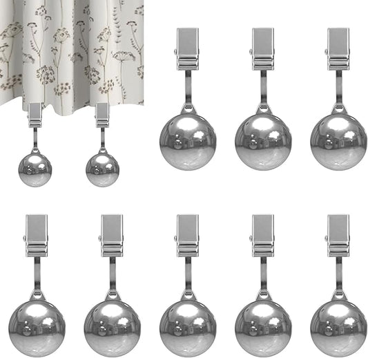 10 Pack Heavy Tablecloth Weights, Stainless Steel Balls with Metal Clips, Curtain Weights for Outdoor, Table Cover Weights for Decoration, Outdoor Picnic, Garden Flag, Family Dinner