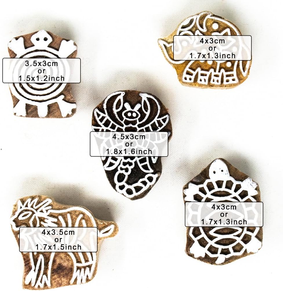Hashcart Wooden Stamp Block, Printing Stamp Design Set | Block for Printing Saree Border | Dresses, Craft Card Making, Scrapbook, Clay Pottery | Set of 5