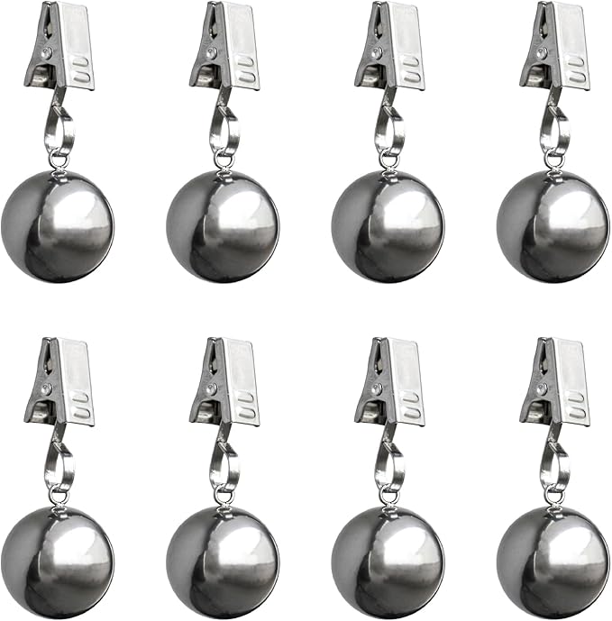 8 Pack Heavy Duty Tablecloth Weights, Rust Proof Stainless Steel Balls with Clips, Weights for Curtain, Outdoor Picnic Table, Flags
