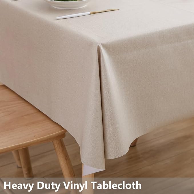 TruDelve Heavy Duty Vinyl Tablecloths for Rectangle Tables Beige Plastic Table Cover Wipeable Waterproof Rectangular Tablecloth (54'' x 78'', Pure Beige)