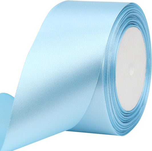 Sky Blue Solid Satin Ribbon 2 Inch 25 Yards Solid Polyester Fabric Ribbon for Gift Wrapping Wedding Christmas Baby Shower Birthday Party Decoration Handmade Immortal Flower Craft