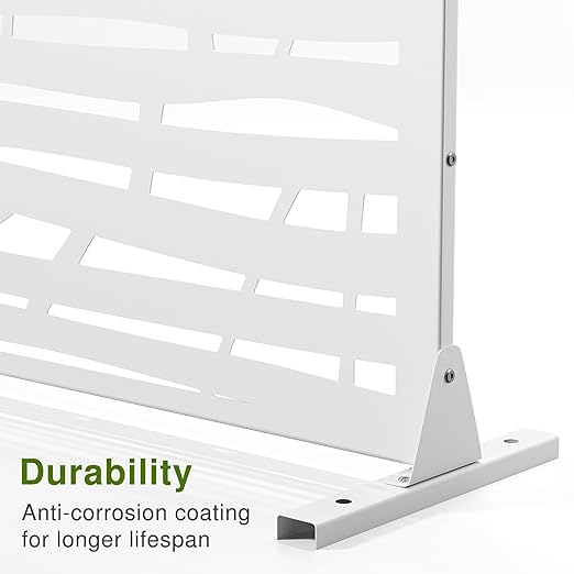 Casaphoria 72" H x 47" W Metal Outdoor Privacy Screen, Freestanding Decorative Divider for Patio, Deck, Balcony, and Garden with Stable Base, White Jungle