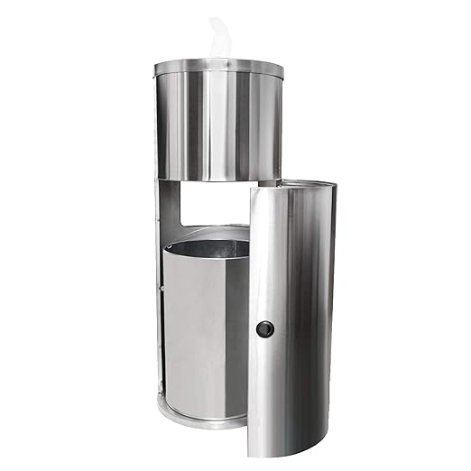 Stainless Steel Floor Stand Wipe Dispenser with Built-in Trash Can: Fits Sanitizing and Disinfecting Wipe Refill Rolls - Perfect for Gyms, Schools, Offices, Commercial Facilities
