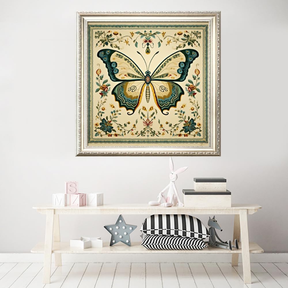 Leczany Cross Stitch Stamped Kit for Adults or Kids - Butterfly | DIY Embroidery Starter Patterns Craft Kit Needlepoint for Beginner | 11CT, 3 Strands | 17.2x17.2 inches
