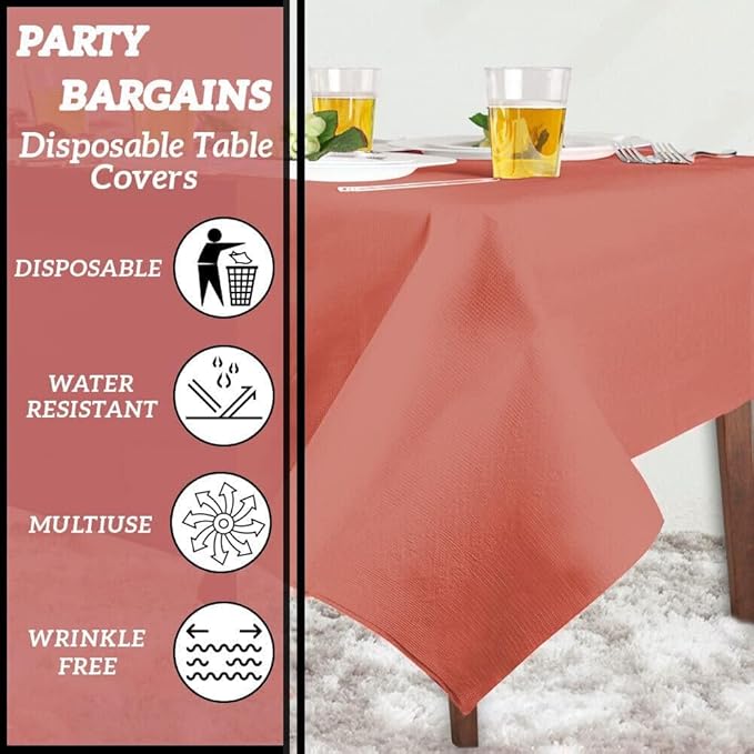 PARTY BARGAINS Disposable Table Covers - 54" X 108" [1 Count] Red Table Cover, 3 Ply Paper & Plastic Tablecloth