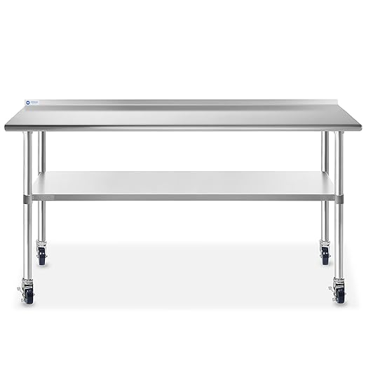 GRIDMANN Stainless Steel Table 72 in. x 24 in., NSF Commercial Kitchen Prep & Work Table w/Backsplash and Wheels