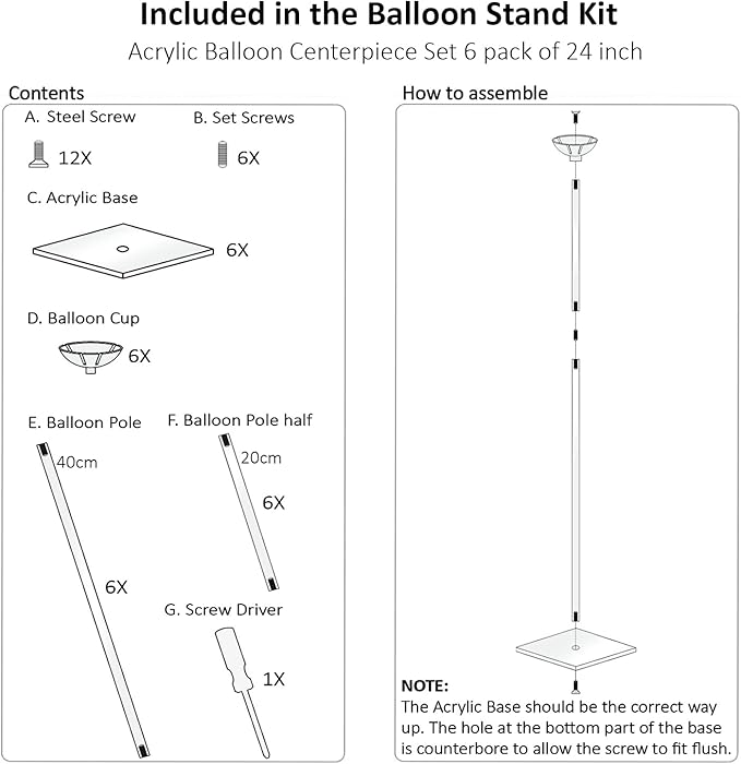 Reusable Acrylic Balloon Stand Kit – Heavy Duty Tabletop Display with Sticks and Base, Ballon Stands for Centerpieces, Centerpiece Table Decorations for Parties (6 Pack 24 inch)