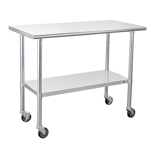 Profeeshaw Stainless Steel Table with Wheels 24x48 Inch, NSF Commercial Kitchen Prep & Work Table with Undershelf and Galvanized Legs for Restaurant, Bar, Utility Room and Garage Heavy Duty Table
