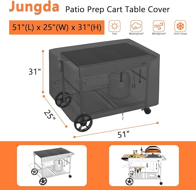 Outdoor Grill Cart Cover for BBQMall Pizza Oven Table,Waterproof Outdoor Pizza Oven Cart Cover,Patio BBQ Grill Stand Covers - 51 X 25 X 31 Inch