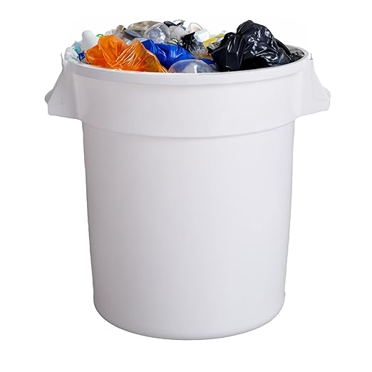 PRO&Family Commercial Round Trash Can with Lid and Dolly Rolling Waste Container, Ingredient Bin, Heavy-Duty Plastic, Anti-Static, Kitchen, Office, Outdoor Use (White, 20 Gallon)