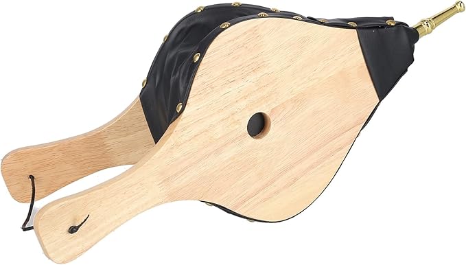 Wood Bellows Blower Fireplace, Wooden Air Blower for Outdoor Cooking, Camping BBQ Grill Chimney Starter, Classic Composite Wood and Leather Design with Strong Hanging Ring, Easy to