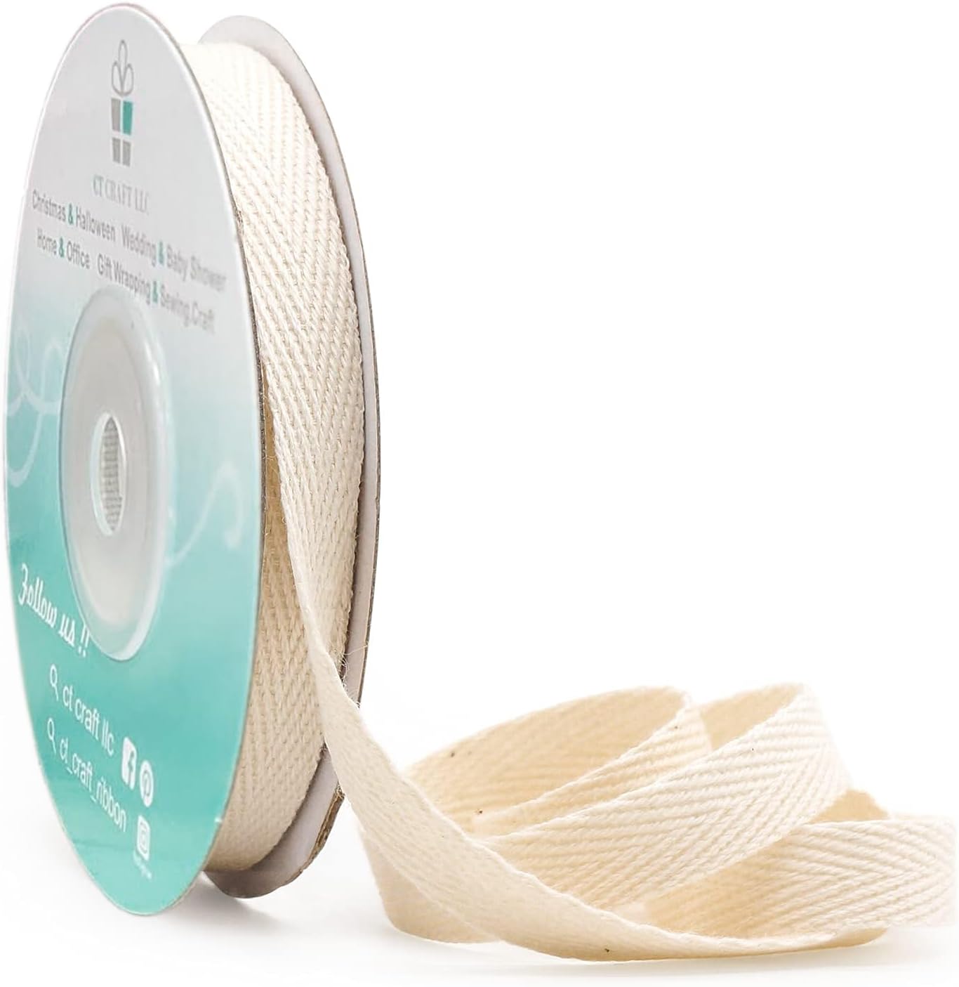 CT CRAFT LLC Ivory Cotton Twill Ribbon 3/8" x 10 Yards for Home Décor Gift Present Wrapping DIY Crafts Birthday Wedding Bouquet Christmas