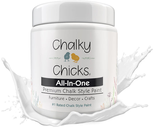 Chalky Chicks All-in-One Chalk Paint for Furniture or Cabinet - 4 Fl Oz - Matte Finish CottonTail White for Metal, Wood Furniture Paint - No Sanding All-in-One for Home Decor & Crafts, USA Made