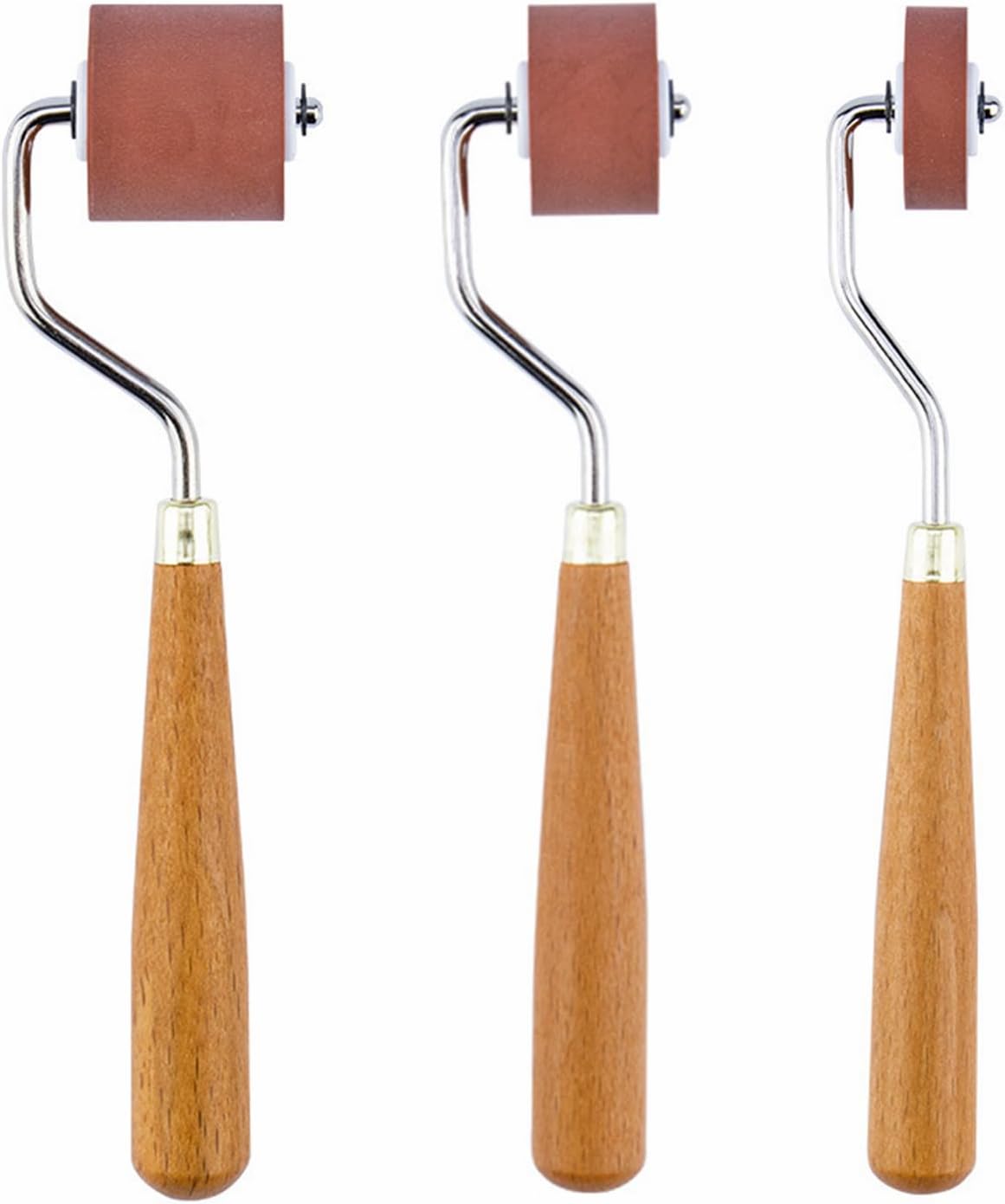 3Pcs Brayer Rubber Rollers, Printmaking Brayers, Art Craft Roller, Craft Stamping Brayers, Brayer Ink Roller with Comfort Wooden Handle for Print Stamping Tools Wallpapers and Scrapbooks