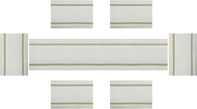 PIGCHCY Luxurious Placemats and Table Runner Set, Stylish Durable Placemats Set of 6 for Home Wedding Hotel Decoration (Beige White)