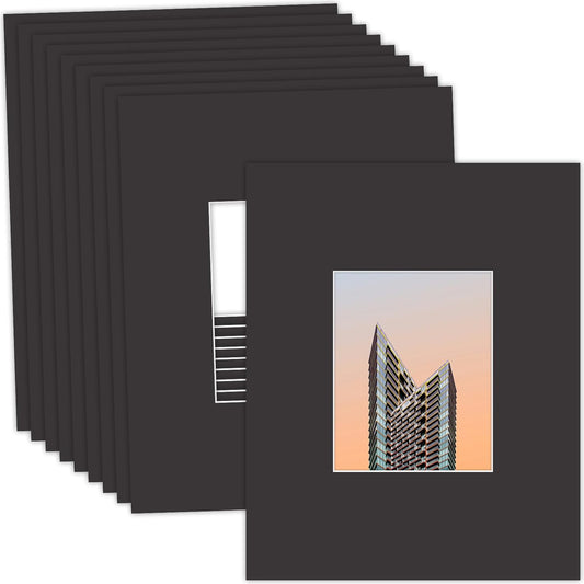 MBC MAT BOARD CENTER, 10 Pack 16x20 for 8x10 Black Picture Mats Frame Mattes, Bevel Cut, Acid Free, 4-ply Thickness