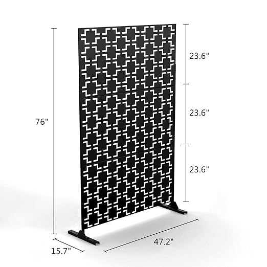 Casaphoria 72" H x 47" W Metal Outdoor Privacy Screen, Freestanding Decorative Divider for Patio, Deck, Balcony, and Garden with Stable Base, Black-Square