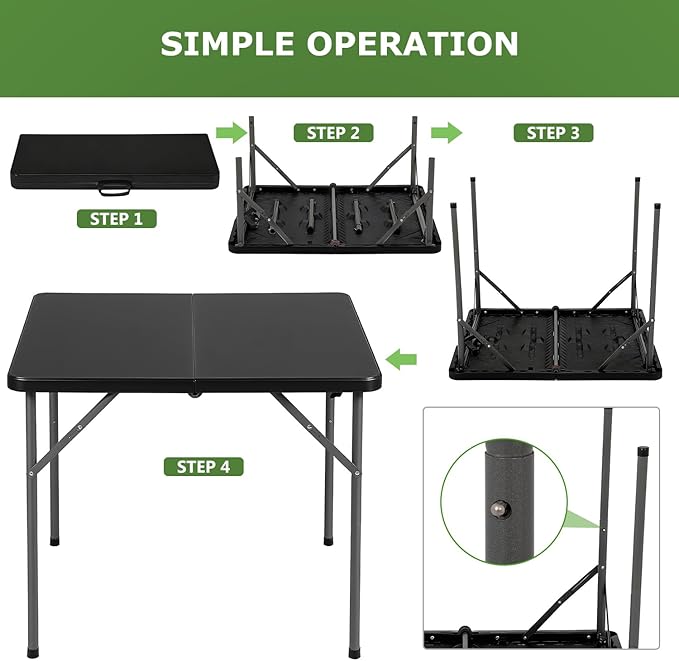 BestOffice Outdoor 34" Folding Card Table Plastic Table Portable Square Height Dining Table Perfect for Picnics,Parties,Party and Camping, Black