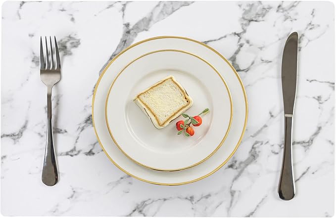 Romanstile Vinyl Placemats Set of 6-12 X 17 Inch - Heat Resistant Place Mats 100% Waterproof Oilproof Wipeable Reversible Faux Leather Table Mats for Kitchen, Dining, Party, Outdoor, Marble