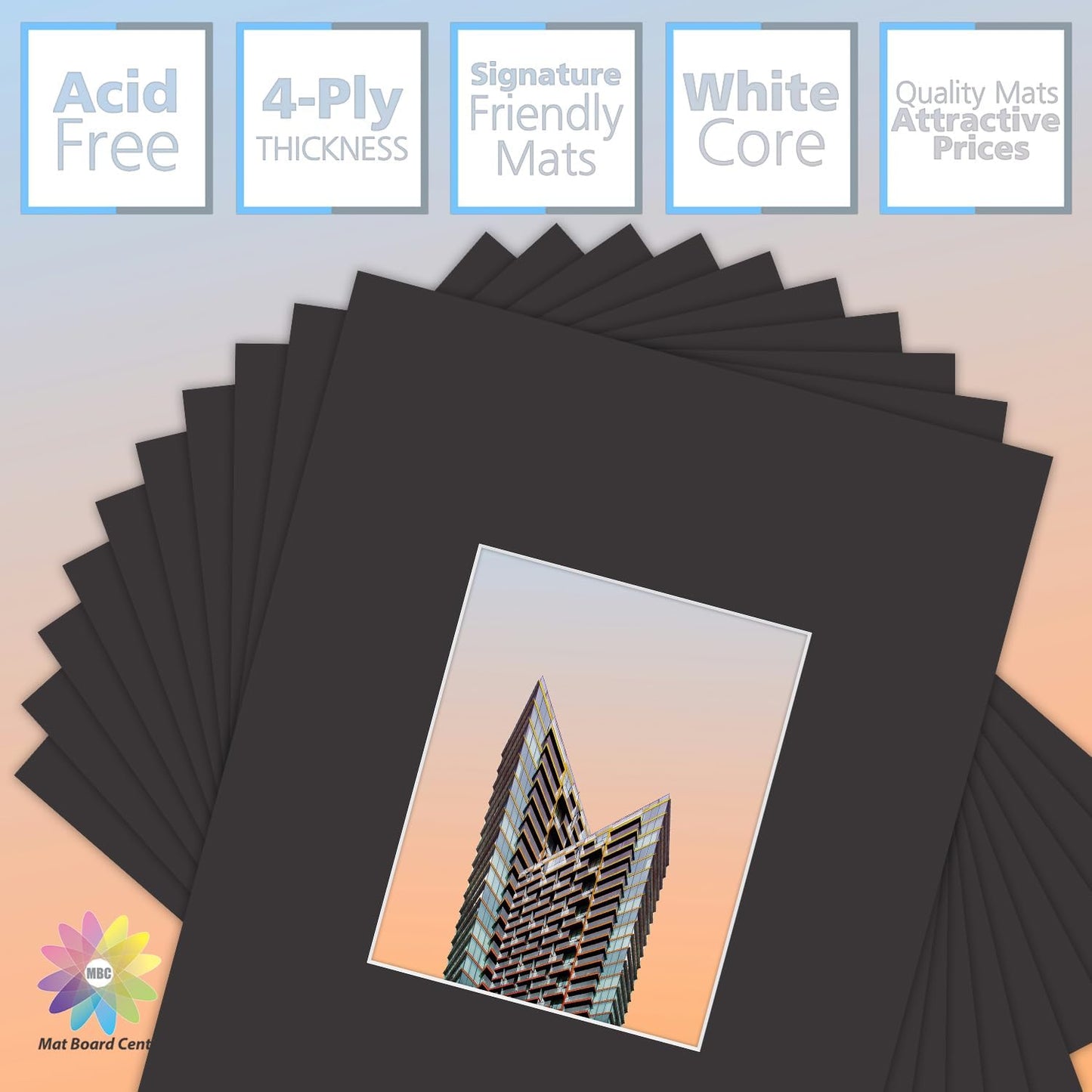 MBC MAT BOARD CENTER, 10 Pack 16x20 for 8x10 Black Picture Mats Frame Mattes, Bevel Cut, Acid Free, 4-ply Thickness