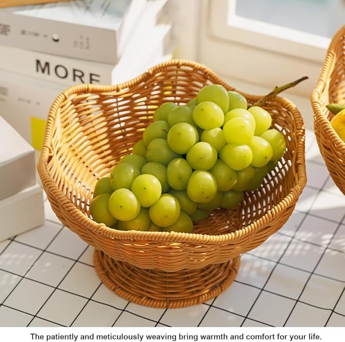 RT&BS Round Woven Fruit Basket for Counter, Christmas Food Bowl, Eco-Friendly Sturdy Stackable Woven Basket for Kitchen, Store, Restaurant, Party (Brown)