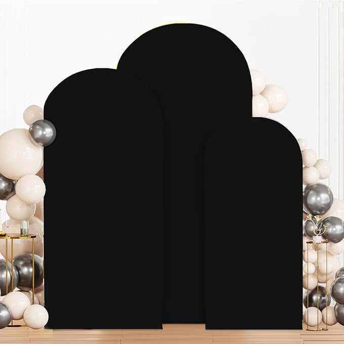 MODFUNS Black Arch Cover 5ft 6ft 7ft Wedding Arch Cover Set of 3 Round Top Arch Stand Covers Chiara Arched Backdrop Covers Elegant Arched Backdrop for Baby Bridal Shower Reception Party Decoration