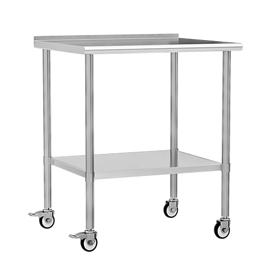 Stainless Steel Work Table with Wheels, 30x36 Inch NSF Food Prep Table with Backsplash & Adjustable Undershelf for Kitchen, Restaurant, Garage