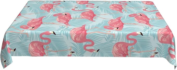 Worltoldb Flamingo Palm Leaf Tablecloths Polyester Table Cloth for Kitchen Dinning Table Washable Table Cover for Parties Wedding Picnic