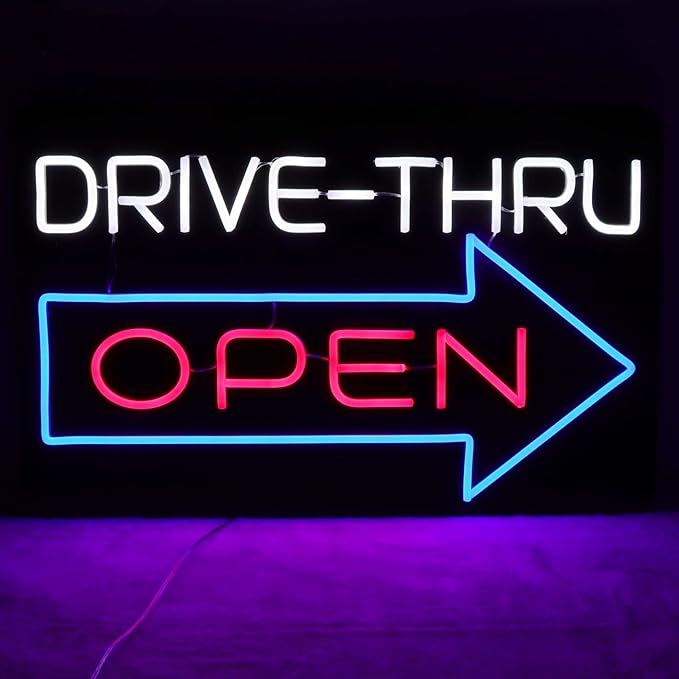 JFLLamp Large Drive Thru Open Neon Signs for Wall Decor Neon Lights for Bedroom Led Signs Suitable for Drive Thru Open Office Man Cave Bar Christmas 12V Power Adapter, 23.2*15Inch(Red + Blue+ White)