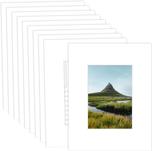 MBC Mat Board Center, 10 Pack 8.5X11 for 5X7 White Picture Mats Frame Mattes, Bevel Cut, Acid Free, 4-Ply Thickness
