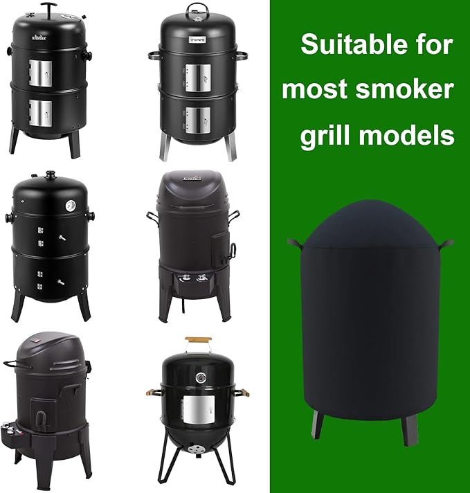 Outdoor Round Smoker Cover Fits Char-Broil 16" Bullet Smoker, Realcook 17" Smoker, OURCAMP 17" BBQ Smoker, Cuisinart COS-116 Vertical Charcoal Smoker,Joyagrill 17-1/2" Smoker Grill (22" D x 30" H)