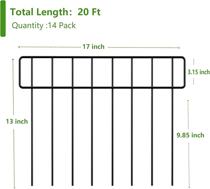 20Ft(L) X 13Inch(H) Animal Barrier Fence - 14 Pack Garden Fence Animal Barrier Garden Border Rustproof Metal No Dig Fence Panels for Dog Rabbit Defense Bottom Blocker for Outdoor Yard Patio