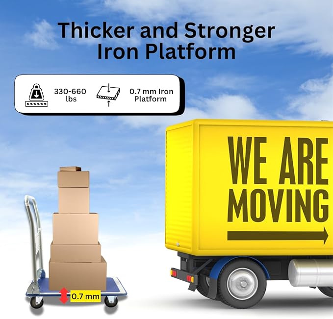 330 lbs Foldable Platform Truck Dolly with Swivel Wheels, Heavy Duty Moving Platform Hand Truck, 28.35 * 18.50 * 31.89 inches (PH150IRON)