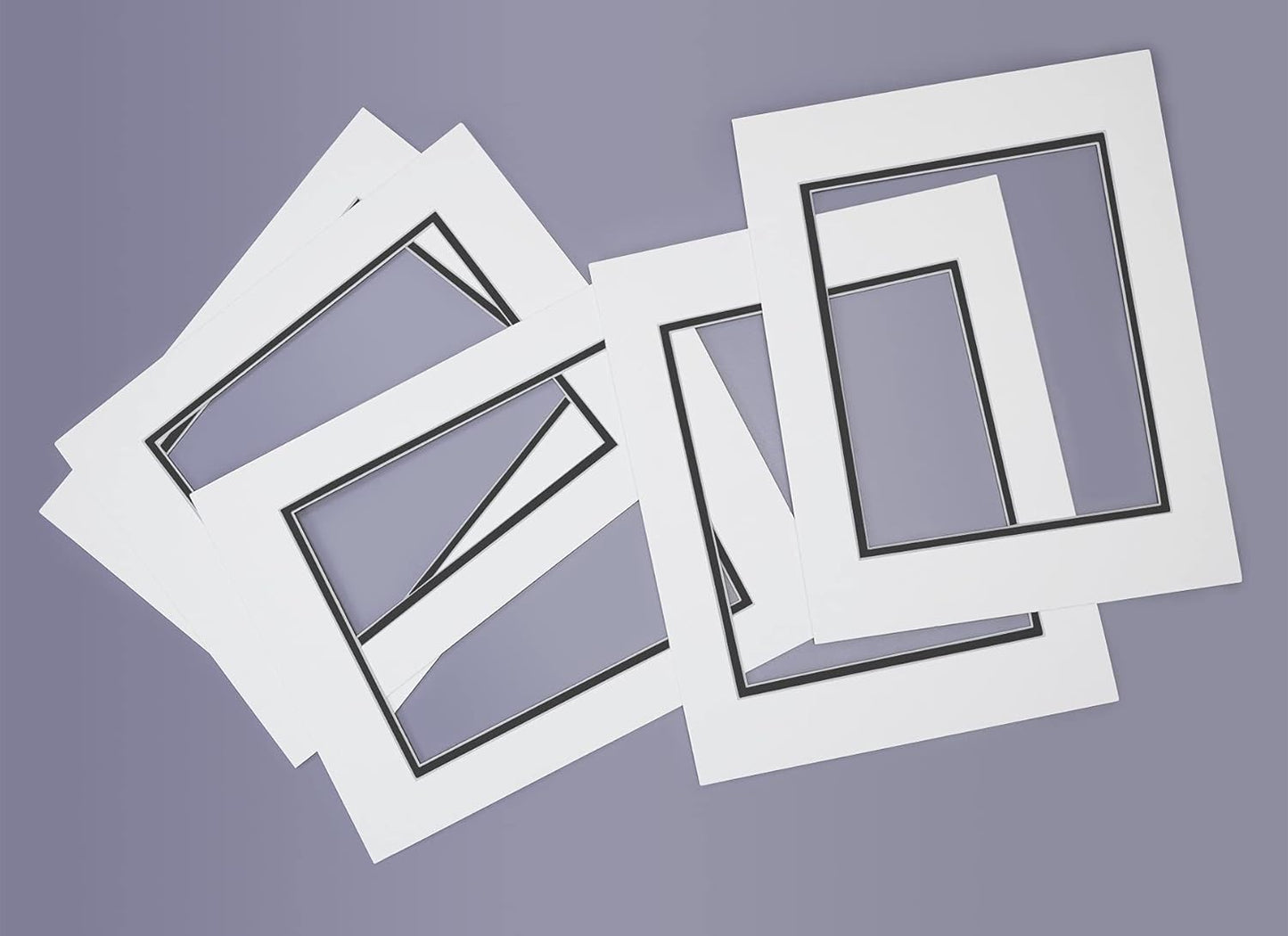 Golden State Art, 11x14 Double Mats for 8x10 - for Photos, Pictures, Frames - Acid-Free, 5 Pack, White Over Black